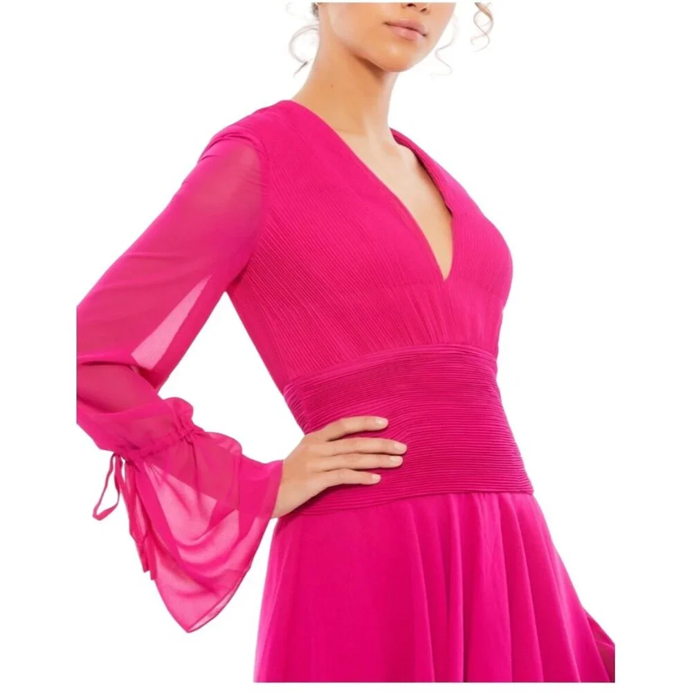 Mac Duggal drawstring sleeve short party dress in hot pink chiffon Size 0  New - Picture 7 of 16